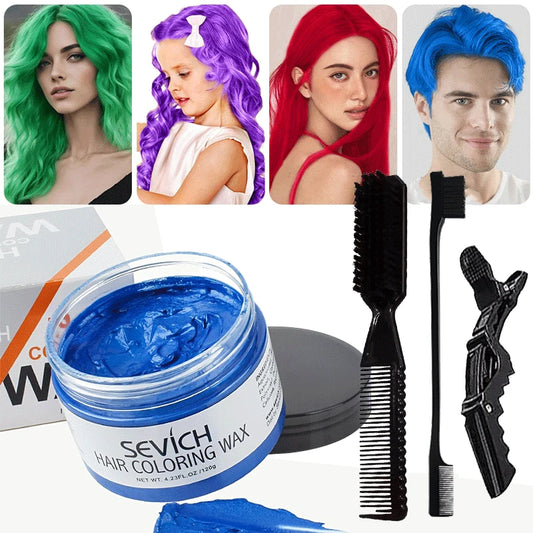 Temporary Hair Color Wax Kit – Washable Instant Hair Dye Cream for Men, Women & Kids, Party Cosplay, Blue, Purple, Red, Green