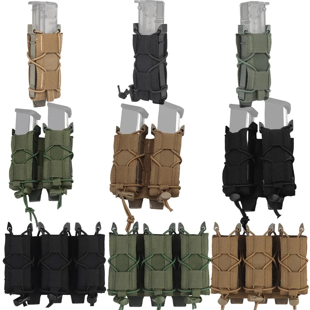 9mm Tactical Magazine Pouch - MOLLE Single & Double Mag Bag, Open-Top Pouch for Glock, M1911, 92F, Torch & Triple Bag