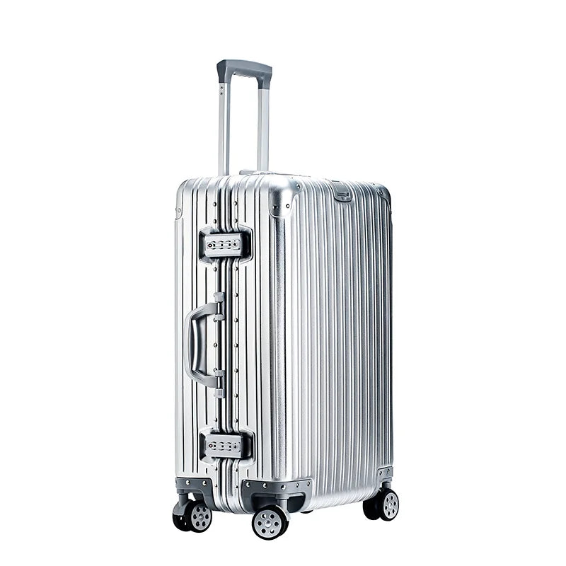 Aluminum Metal Luggage Carry-On Travel Bags - 20/22/28/30 Inch Trolley Suitcase with Cabin Size and Password Lock