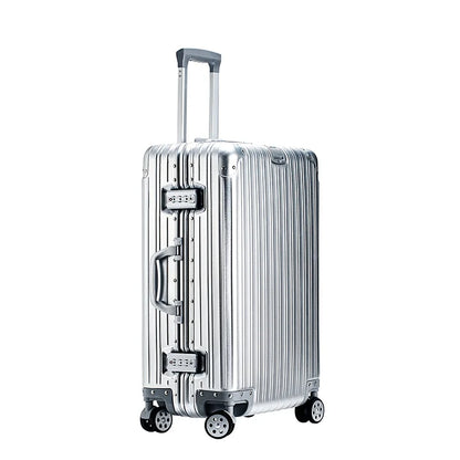 Aluminum Metal Luggage Carry-On Travel Bags - 20/22/28/30 Inch Trolley Suitcase with Cabin Size and Password Lock