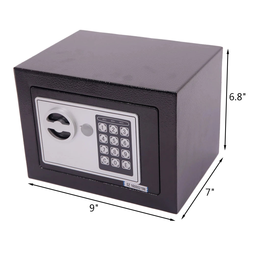 Mini Wall-Mount Electronic Code Safe — Metal Steel Security Box, Black 17EF