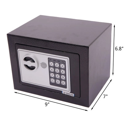 Mini Wall-Mount Electronic Code Safe — Metal Steel Security Box, Black 17EF