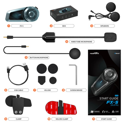 Fodsports FX-S Bluetooth Motorcycle Intercom — Wireless Helmet Headset with 1000M Range, BT5.4