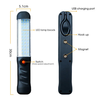 Powerful LED Work Light - Portable USB Rechargeable Camping Lantern with Magnet Hook, Waterproof for Repair & Outdoor Use