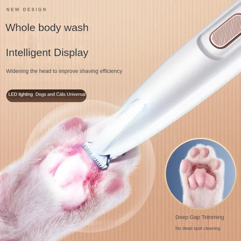 Dog Paw Trimmer with LED Light – Waterproof Pet Hair Clipper with LED Display & 18mm Wide Blade for Grooming