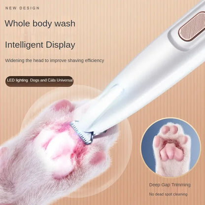 Dog Paw Trimmer with LED Light – Waterproof Pet Hair Clipper with LED Display & 18mm Wide Blade for Grooming