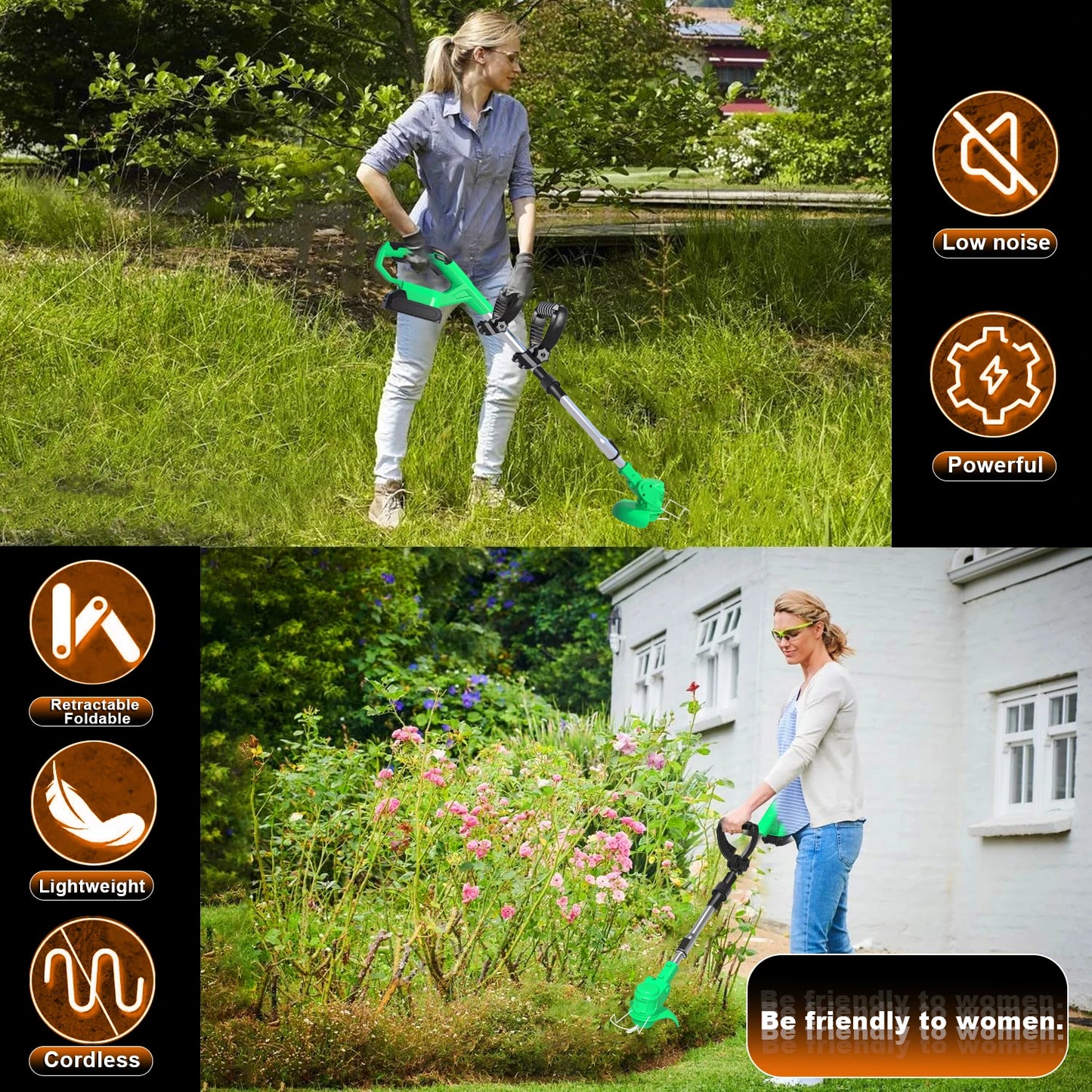 Tegatok 20V Cordless Weed Wacker — 4-in-1 Electric Weed Killer with 2×2.0AH Lithium-Ion Batteries