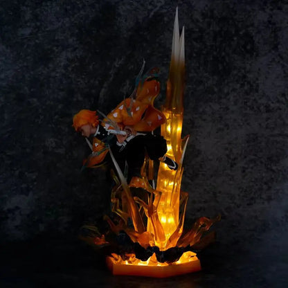 35cm Demon Slayer Zenitsu Figure – Double-Head LED PVC Anime Statue, Action Figurine for Decoration & Xmas Gift