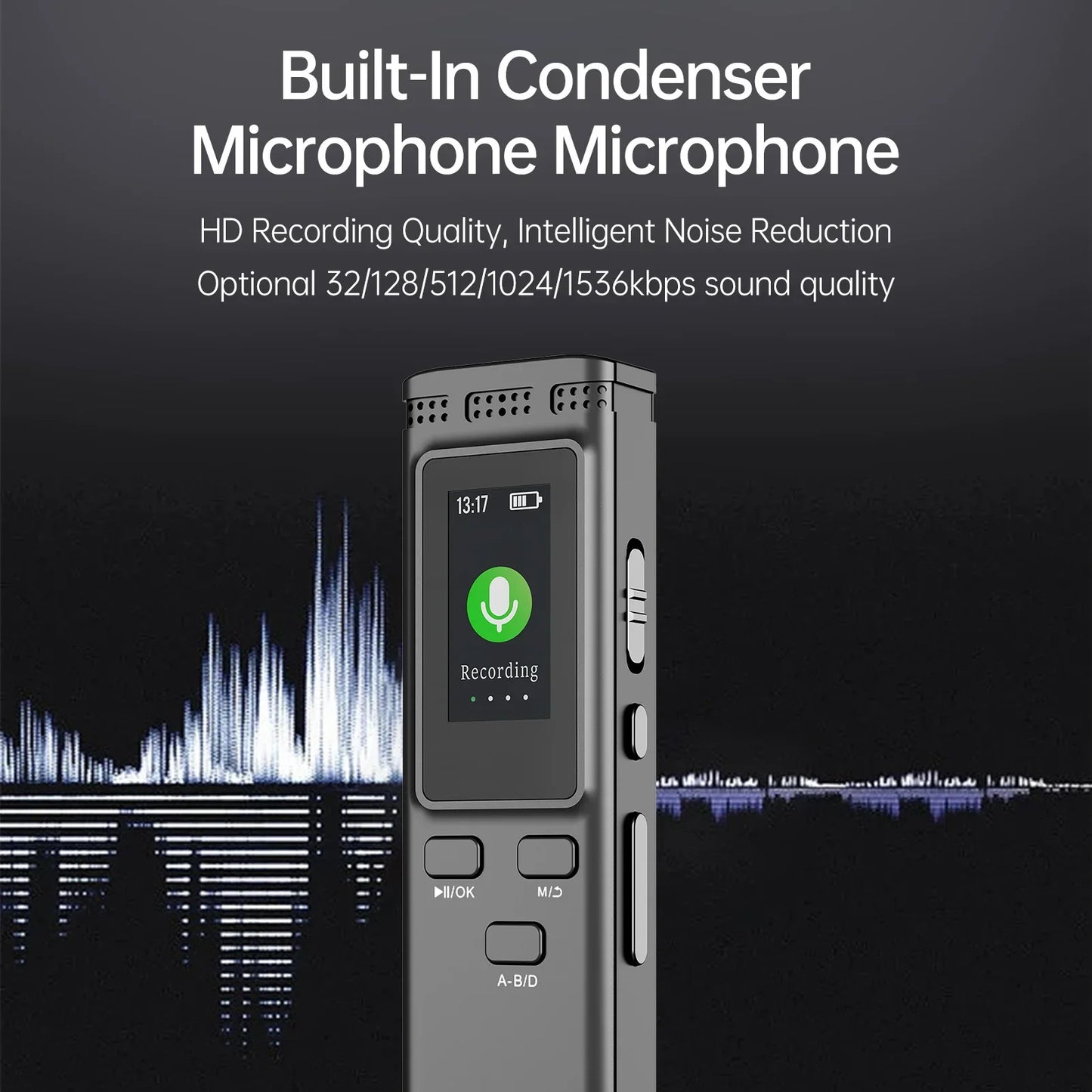 64GB/16GB/8GB Digital Voice Recorder – Voice Activated Audio Recording, Noise Reduction, MP3 Playback, 288hrs Storage