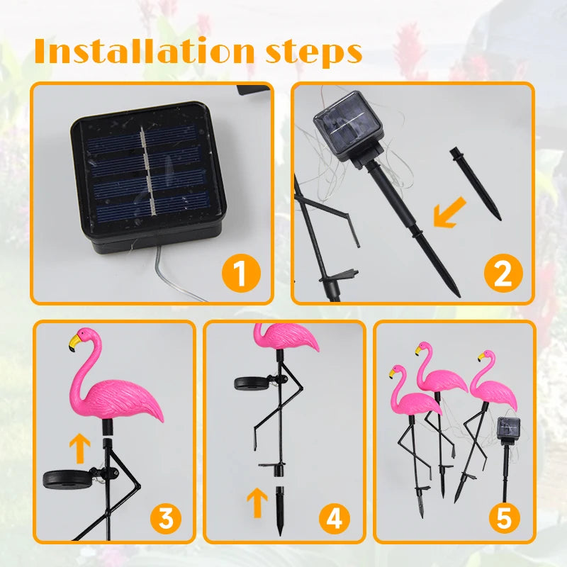 Solar Flamingo LED Light - Outdoor Courtyard Lamp - Waterproof Stake Light for Garden Pathway Decor - Solar Patio Ground Lantern