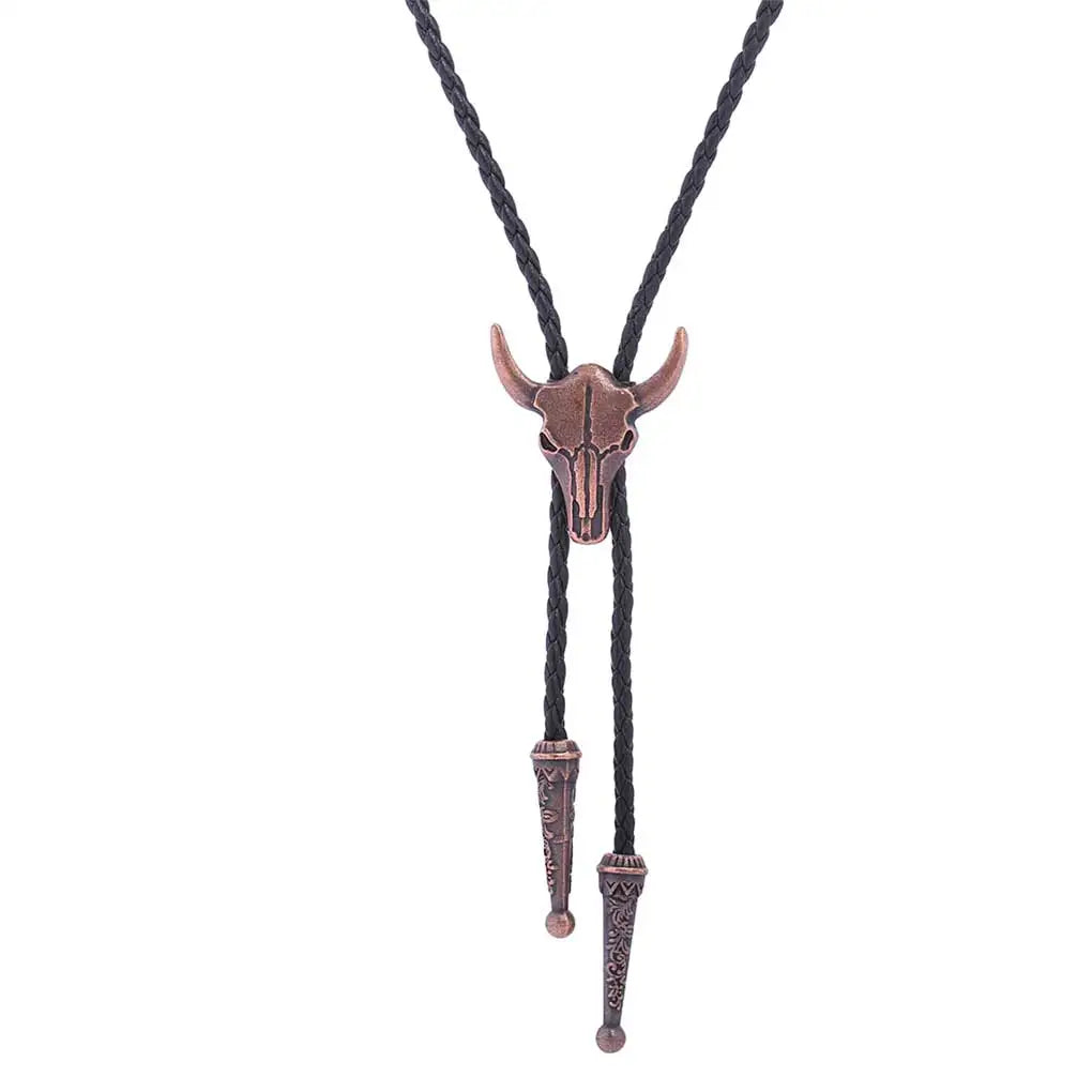 Golden Bolo Tie for Men – Adjustable Cowboy Garment Accessory with Bull Head Pendant, Western Style Necklace