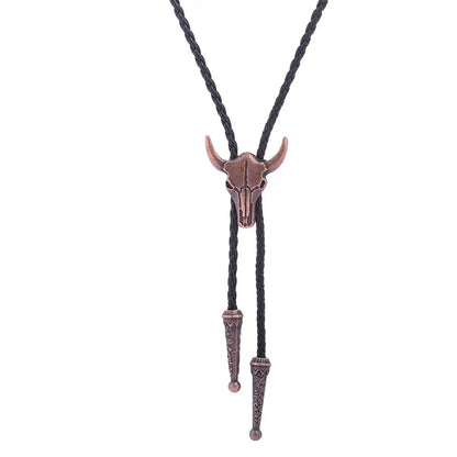 Golden Bolo Tie for Men – Adjustable Cowboy Garment Accessory with Bull Head Pendant, Western Style Necklace