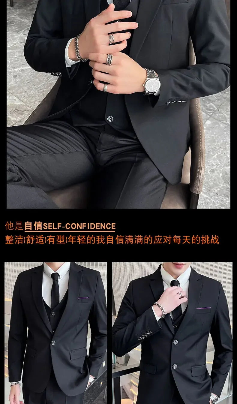 Men’s 3-Piece Suit 6XL — Blazer, Vest & Trousers, Italian Style Fashion Business Wedding Formal Gentleman Dress