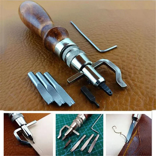 7-in-1 Professional Leather Craft Tool – Adjustable Stitching, Slotting & Creasing Trimmer for DIY Handmade Leatherwork
