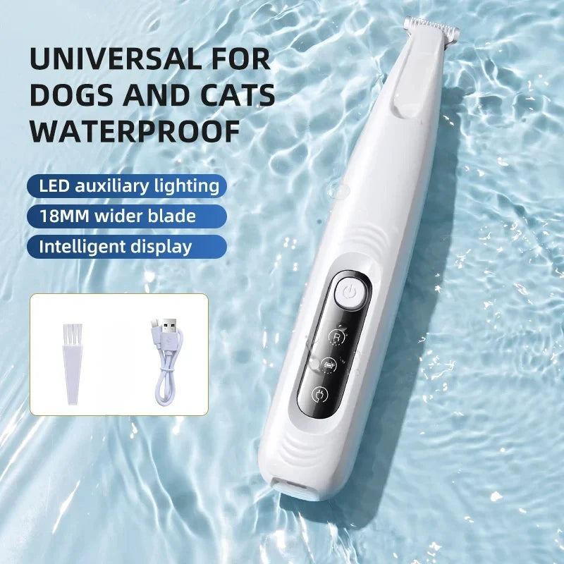 Type-C Dog Paw Trimmer - Waterproof Pet Hair Clippers with LED Light & Display, 18mm Wide Blade Grooming Tool