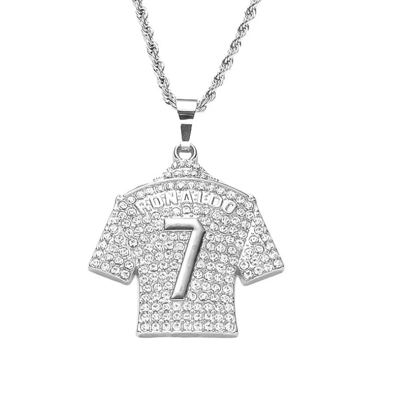 HNSP Cristiano Ronaldo CR7 Jersey Pendant Necklace – Full Zircon Chain for Men & Soccer Fans