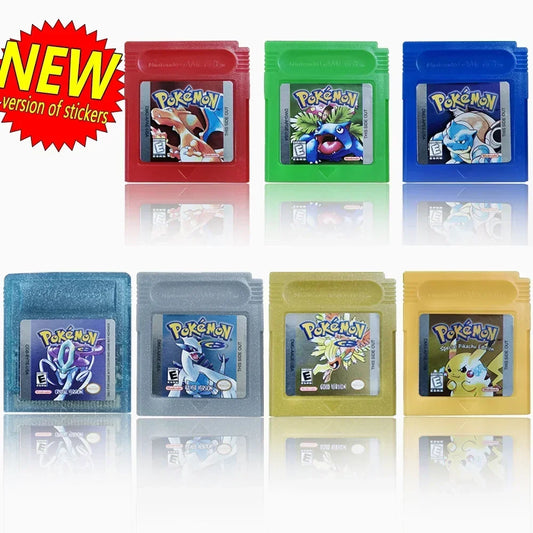 Pokemon 16-Bit Game Cartridge for GBC – Blue, Crystal, Gold, Green, Red, Silver, Yellow Series, USA Version