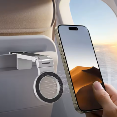Universal Foldable Magnetic Phone Holder Magsafe Airplane Travel Mount Flexible Rotation for iPhone 12-16 Smartphones