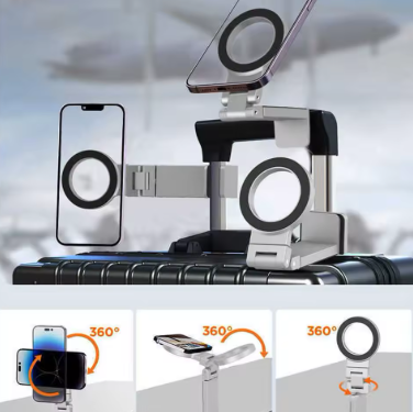 Universal Foldable Magnetic Phone Holder Magsafe Airplane Travel Mount Flexible Rotation for iPhone 12-16 Smartphones