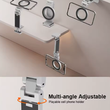 Universal Foldable Magnetic Phone Holder Magsafe Airplane Travel Mount Flexible Rotation for iPhone 12-16 Smartphones