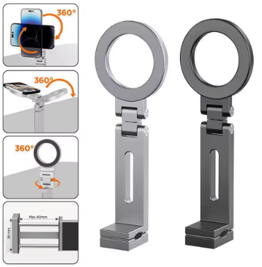 Universal Foldable Magnetic Phone Holder Magsafe Airplane Travel Mount Flexible Rotation for iPhone 12-16 Smartphones