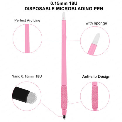 10pcs Disposable Microblading Pens – 18U & 14F Semi-Permanent Eyebrow Hand Tools