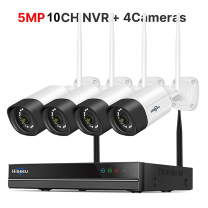 Hiseeu 10CH 5MP WiFi Security Camera System — H.265 NVR with Color Night Vision, Human Motion Detection & 2-Way Audio Outdoor Cameras