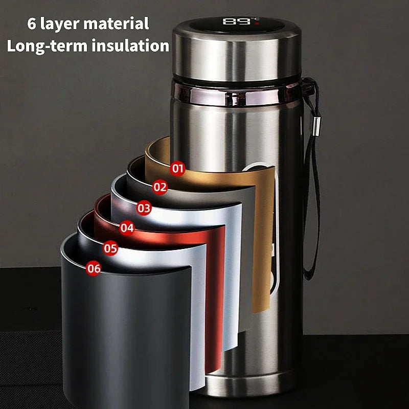 Stainless Steel Thermos Bottle 500ML-1L with LED Temperature Display - SUS304 Vacuum Flask for Tea and Water, Portable Travel Cup