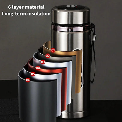 Stainless Steel Thermos Bottle 500ML-1L with LED Temperature Display - SUS304 Vacuum Flask for Tea and Water, Portable Travel Cup