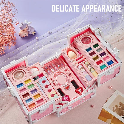 49 Piece Kids Makeup Kit for Little Girls – Washable Real Princess Makeup Set with Cosmetic Case, Birthday Gift Play Set