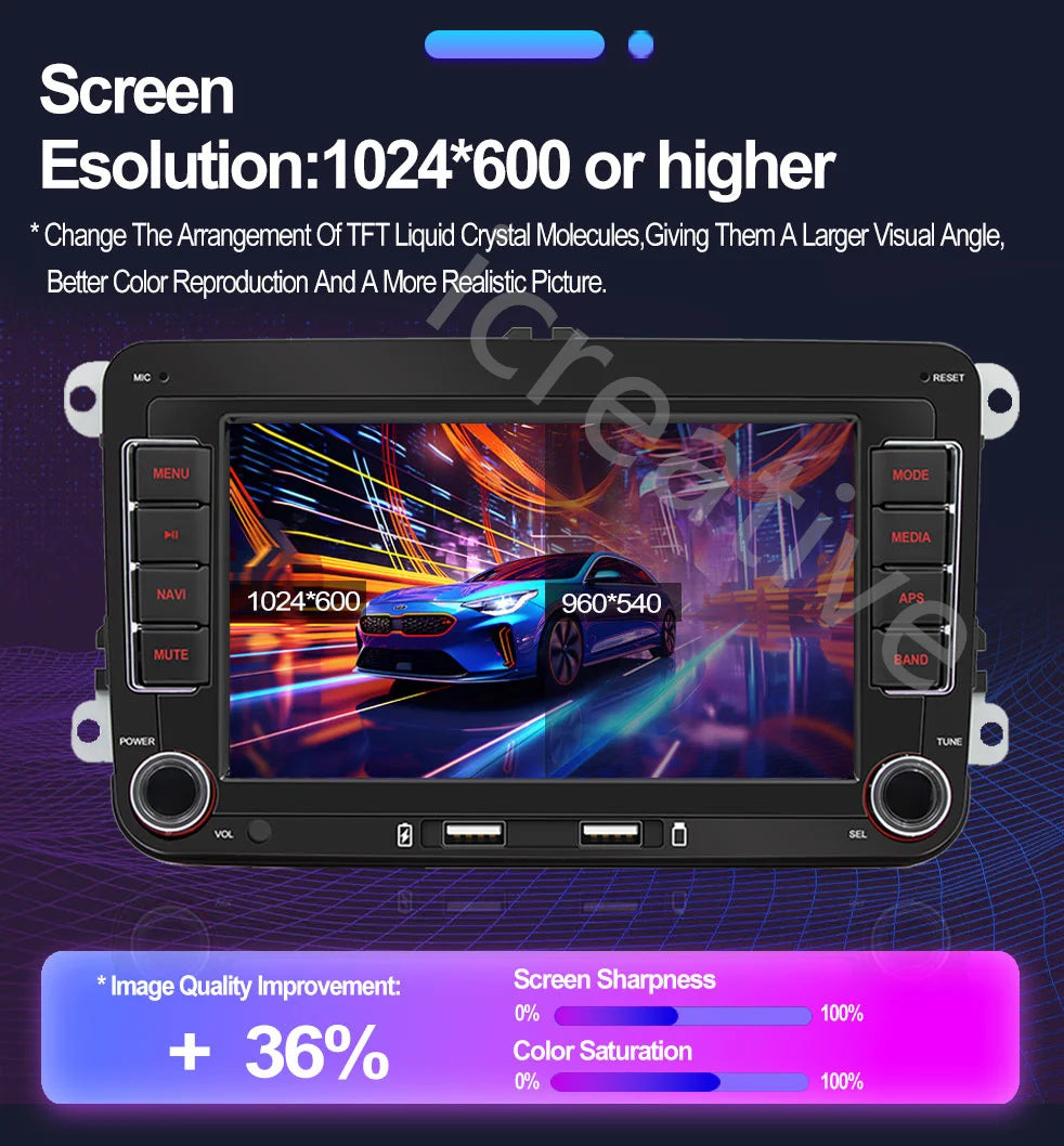 2DIN Android Car Radio for Volkswagen Golf 5/6, Polo, Passat B6/B7, CC, Skoda, Jetta - Multimedia, CarPlay, Wifi & GPS Navigation