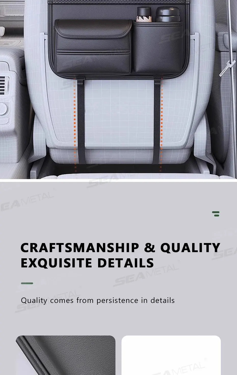 SEAMETAL Car Seat Back Organizer – Large Capacity Multi-Pocket Storage Bag with Foldable Tablet Tray