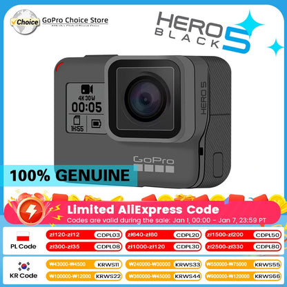 GoPro HERO5 Black 4K Ultra HD Sports Camera – 1080P Video, Anti-Shake, Cycling Helmet Action Cam, Optional Memory Card