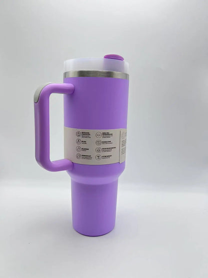 40oz Insulated Stainless Steel Tumbler — Travel Cup with Handle, Straw & Cup Holder, BPA-Free