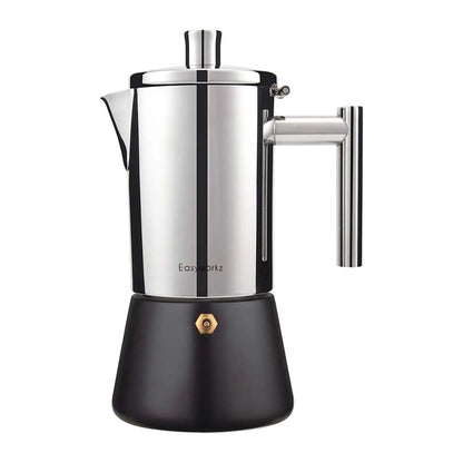 Easyworkz Diego 4-Cup Stovetop Espresso Maker — Stainless Steel Italian Moka Pot, 6.8 oz Induction Coffee Machine