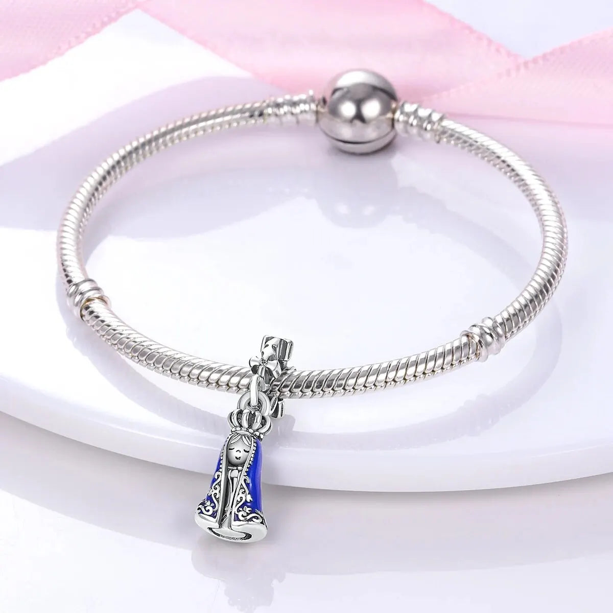 MULA Silver-Plated Sunflower & Four-Leaf Clover Dangle Charms - DIY 3MM Snake Chain Bracelet