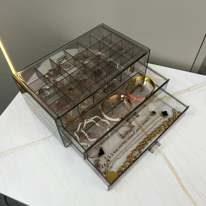 Jewelry Storage Box – Transparent PS, Available in Brown, Gray, Pink Colors