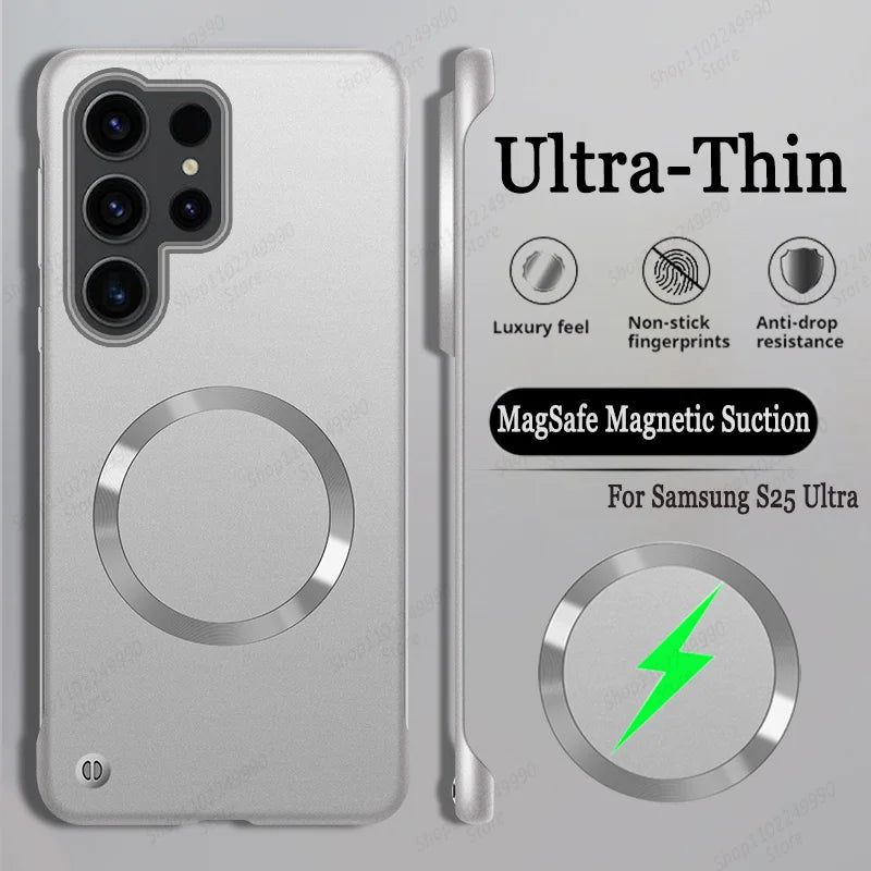Ultra Thin Magnetic Metal Case for Samsung S25/S24 Ultra, S23/S22 FE – Frameless Matte PC Cover with MagSafe Compatibility