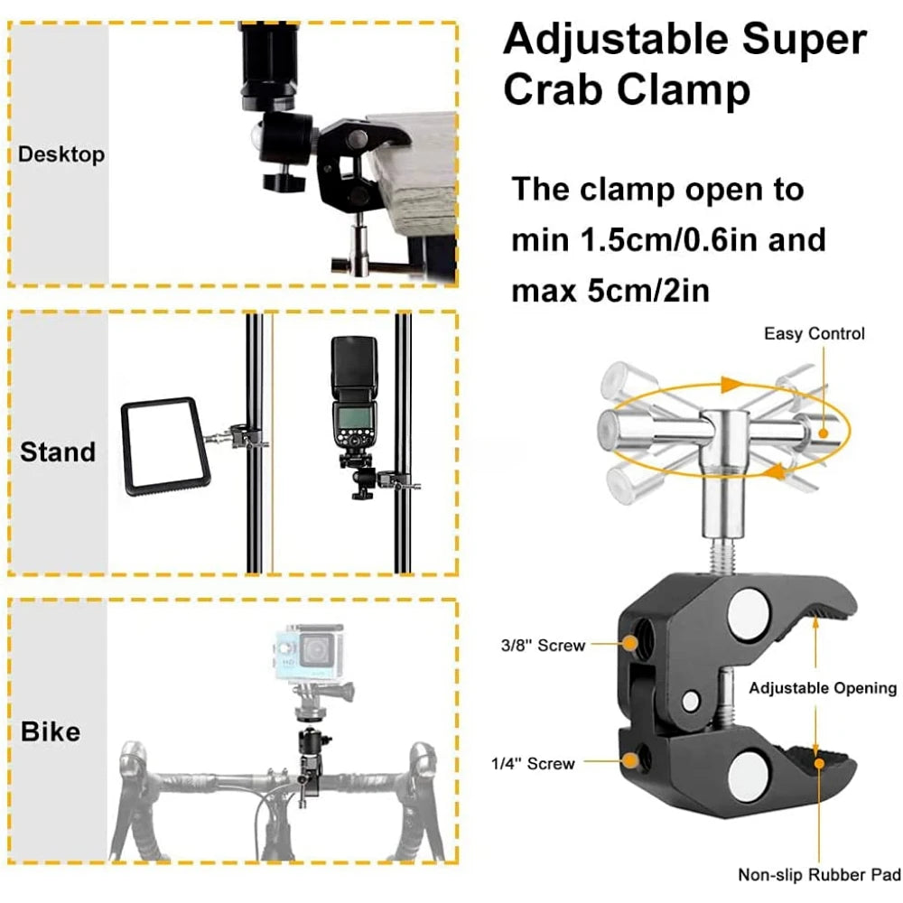 ERIKOLE Super Clamp with 360° Mini Ball Head, Quick Release Clamp Bracket, Tripod Mount with 1/4" Screw for DSLR Camera, GoPro