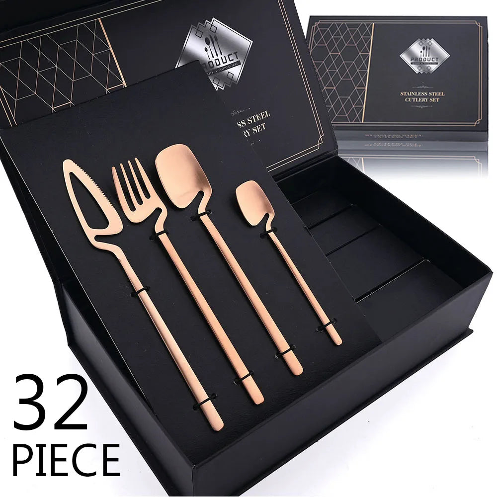 32-Piece Black Matte Stainless Steel Cutlery Set – Knife, Fork, Spoon Dinnerware for Bar, Party & Kitchen