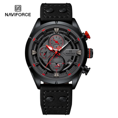 NAVIFORCE Men's Casual Watch – Luxury Waterproof Chronograph Quartz Wristwatch with Genuine Leather Strap