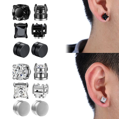 Crystal Strong Magnetic Ear Stud Clip Earrings - Punk Round Zircon Non-Piercing Earrings for Men & Women