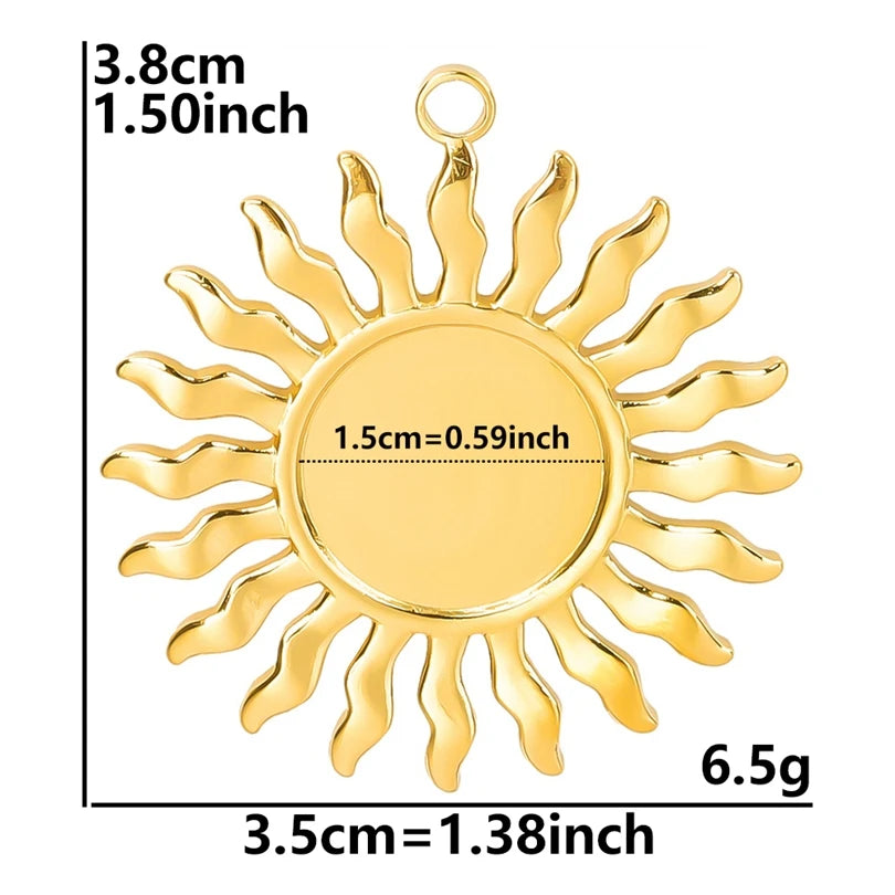 6pcs Real Gold-Plated Sun Charms - Stainless Steel Jewelry Making Pendants, Heart, Moon & Sunshine Design