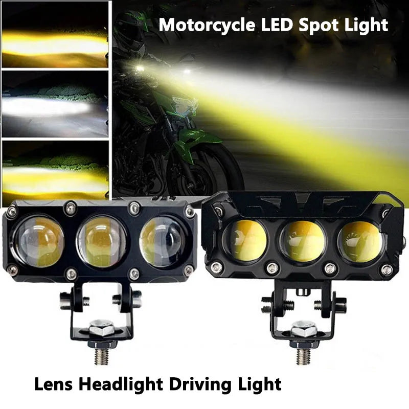 12V/24V Mini Lens LED Headlight – Dual Color Hi/Low Beam Motorcycle & Vehicle Fog Light