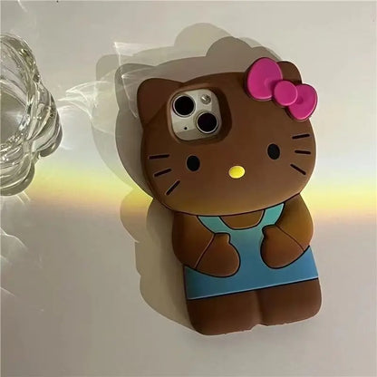 Bowknot Kitty Cat 3D Silicone Phone Case – Soft Protective Cover for iPhone 4 to 17 Series