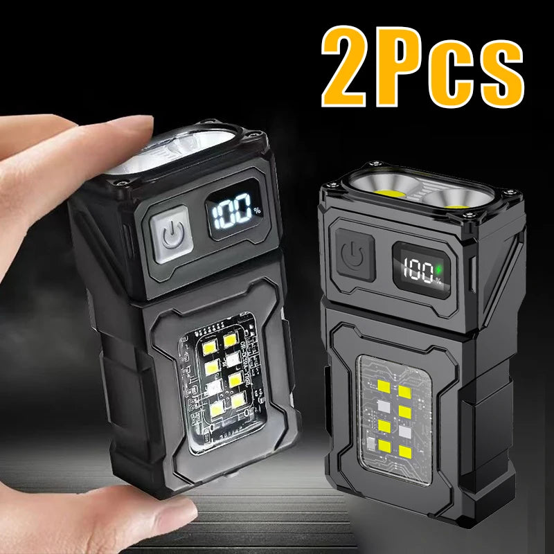 2/1pcs Portable Mini USB Rechargeable Flashlight — Super Bright LED Tail Magnet Torch with COB Emergency Light for Camping & Hiking