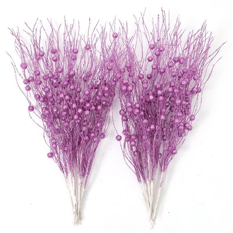 5PCS Glitter Artificial Berry Bouquet | Christmas Tree Ornament & Home Decor for New Year 2026, Navidad DIY Wreath Accessories