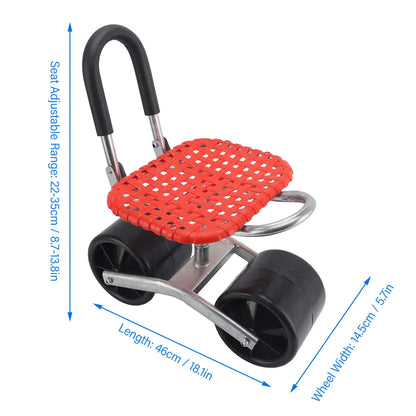 Garden Scooter Rolling Work Seat — Adjustable Iron Labor-Saving Seat for Efficient Field Work