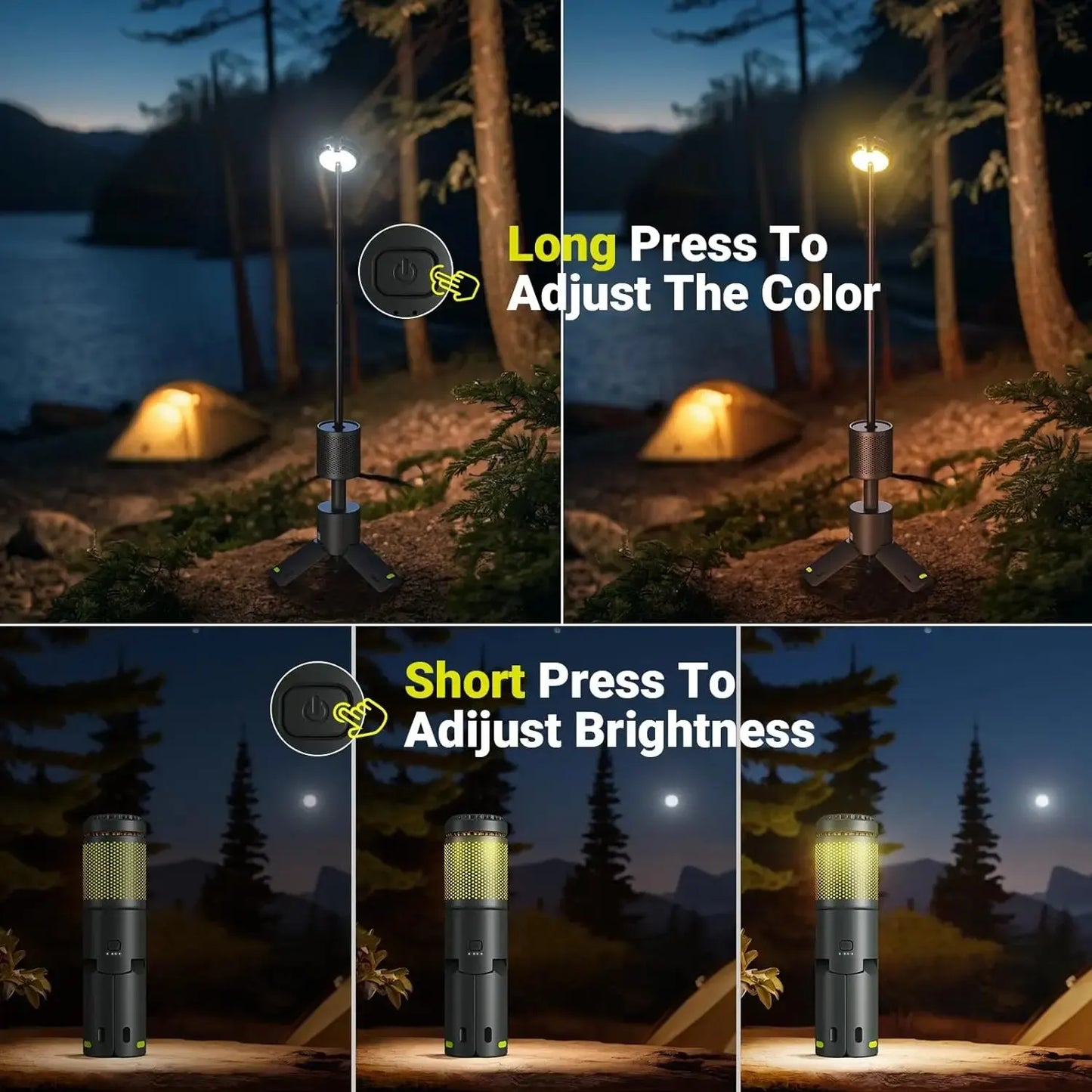 LED Outdoor Camping Lantern - USB Rechargeable, Adjustable Color Temperature, Portable, IP65 Waterproof, Retractable