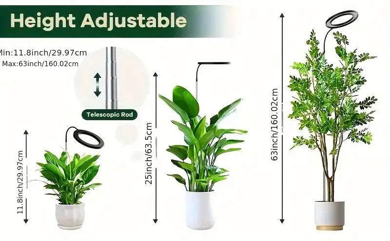 Height Adjustable LED Grow Light — Full Spectrum Plant Growing Lamp with 3 Timers for Indoor Large Plants